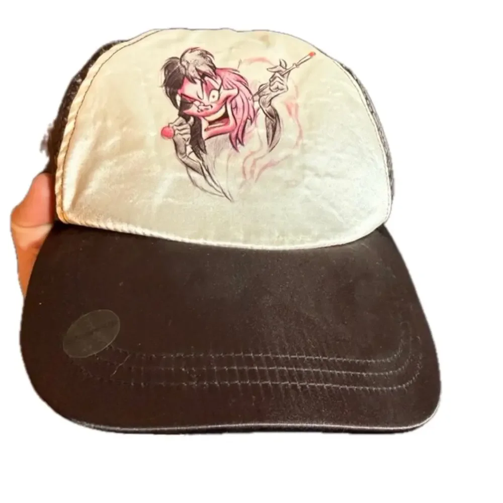OS Disney Cruella De Vil Black White Hat Velcro Strap NWT Villain Cap